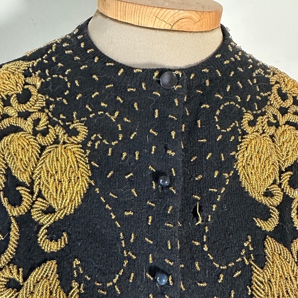 Vintage Black Cashmere Gold Beaded Cardigan (UL42) Regal Monarchy Design READ - Picture 3 of 14